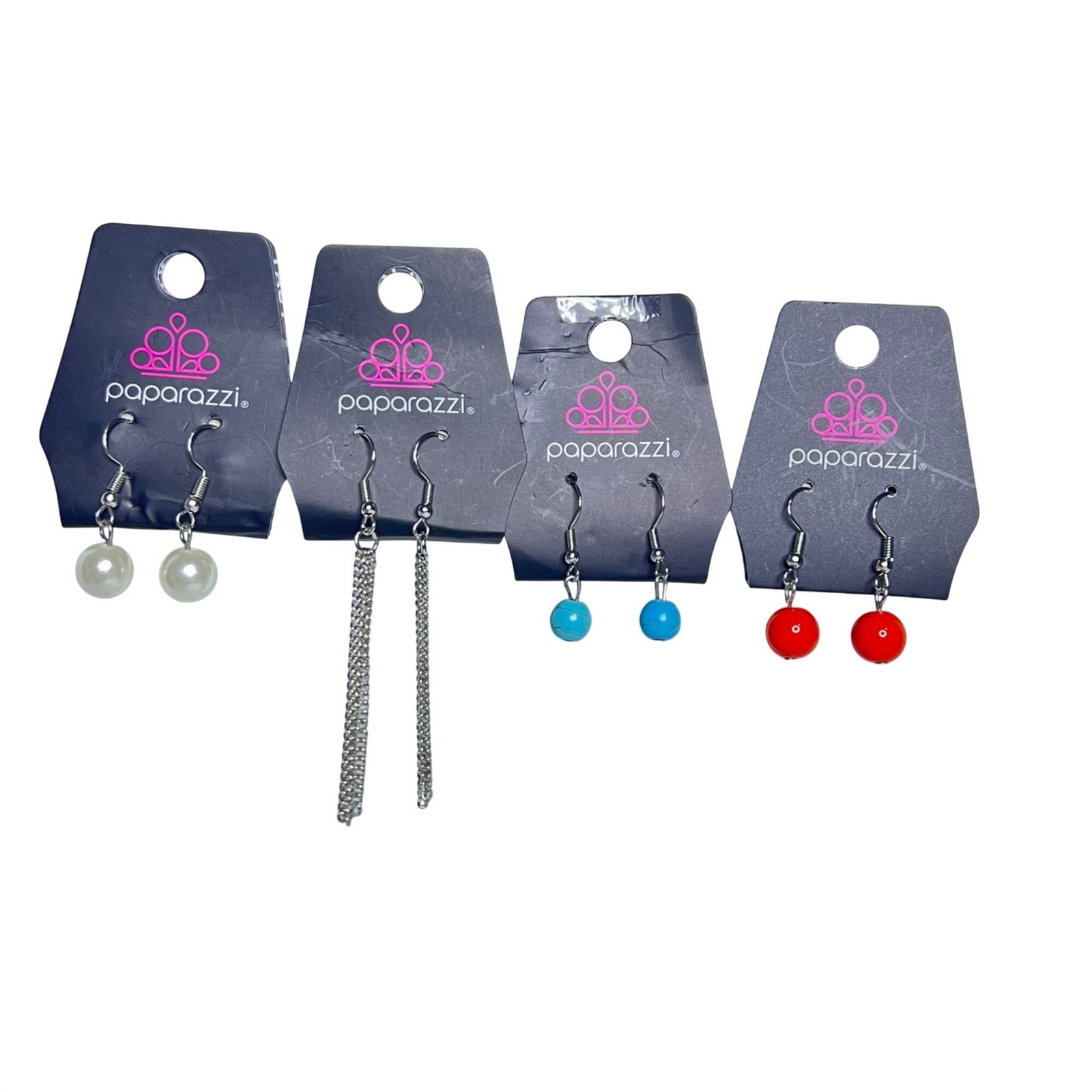 Lot of 4 Paparazzi Silver Tone Pierced Dangle Earrings (6450)
