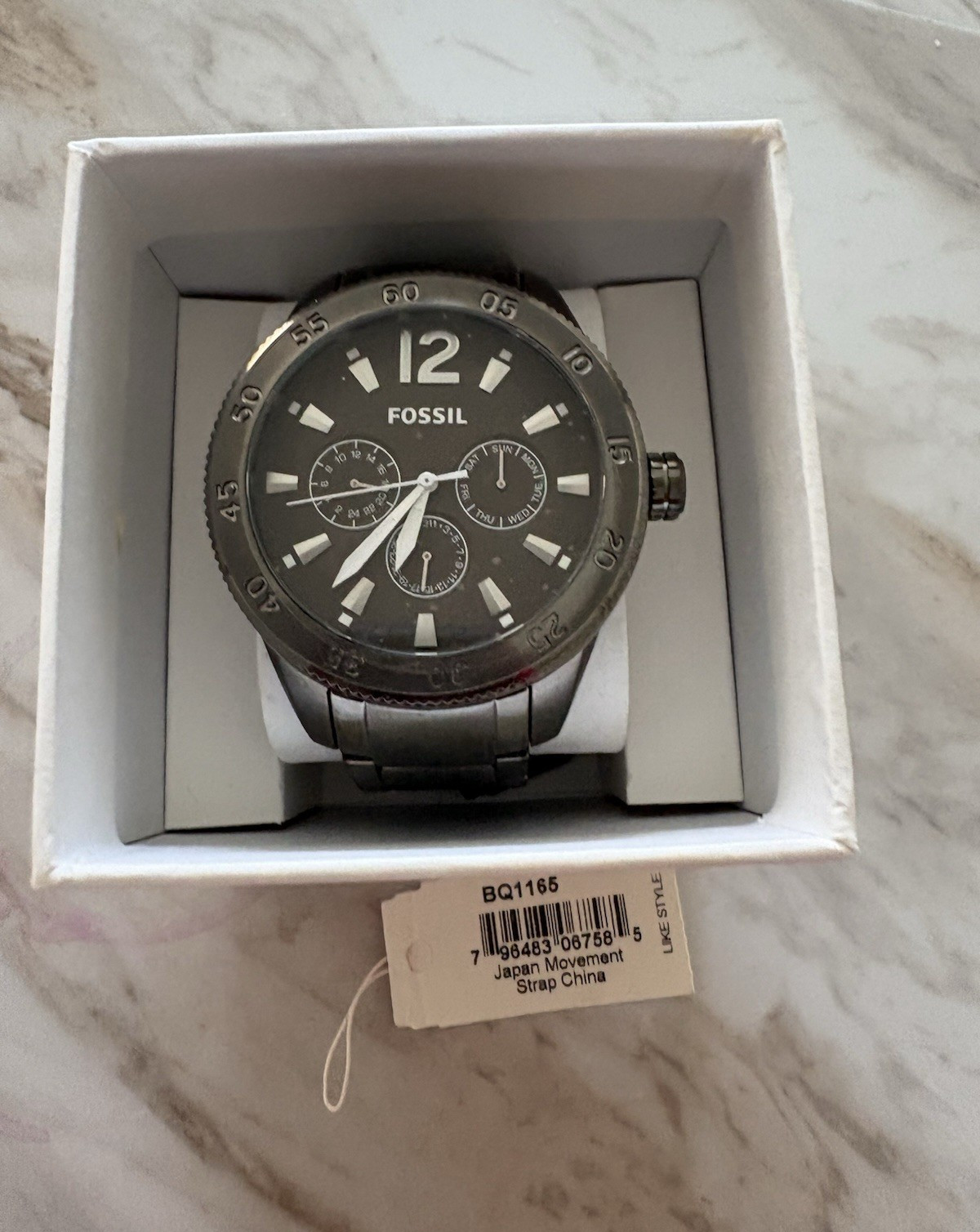 Fossil Men’s Multifunction Quartz Analog Wristwatch Silver Metal Band Black Dial