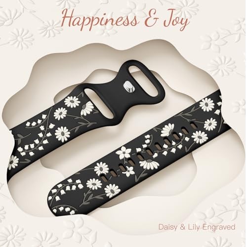 Floral Engraved Band Compatible with 38mm/40mm/41mm/(42mm-Series 11 10) Black