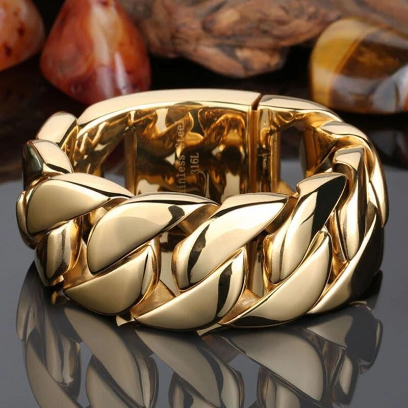 24mm/32mm Stainless Steel Heavy Men’s Gold Tone Curb Cuban Chain Necklace