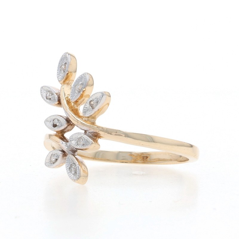 Yellow Gold Diamond Vine Cluster Cocktail Bypass Ring – 10k Single Botanical
