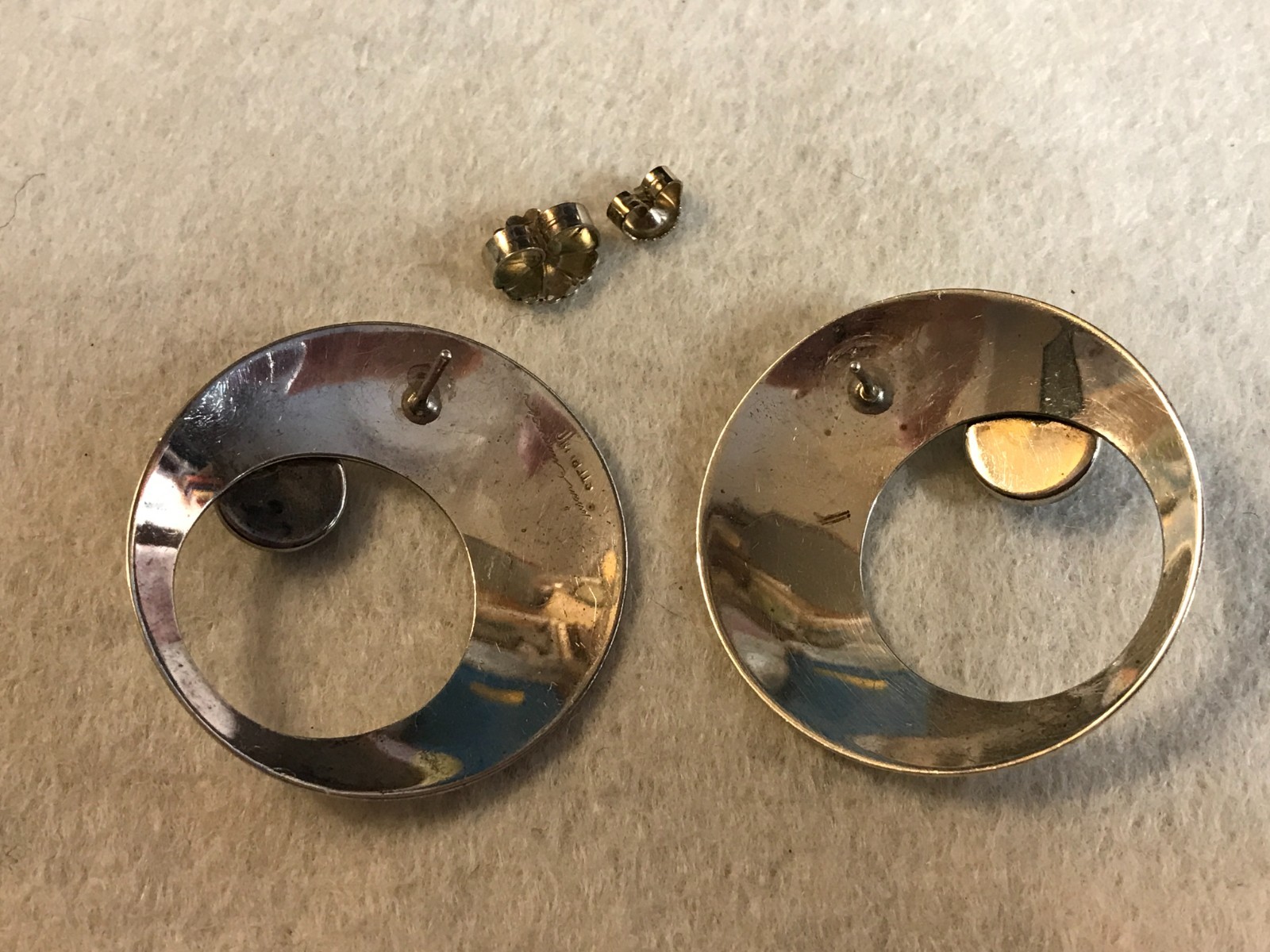 Sterling Silver Contemporary Modern Circle Blk Onyx SUSAN CUMMINGS Post Earrings