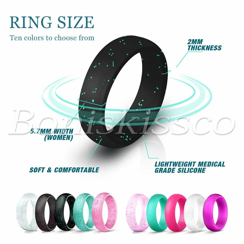 10pcs Women’s Ladies 5.7mm Glitter Silicone Wedding Ring Band Promise Engagement