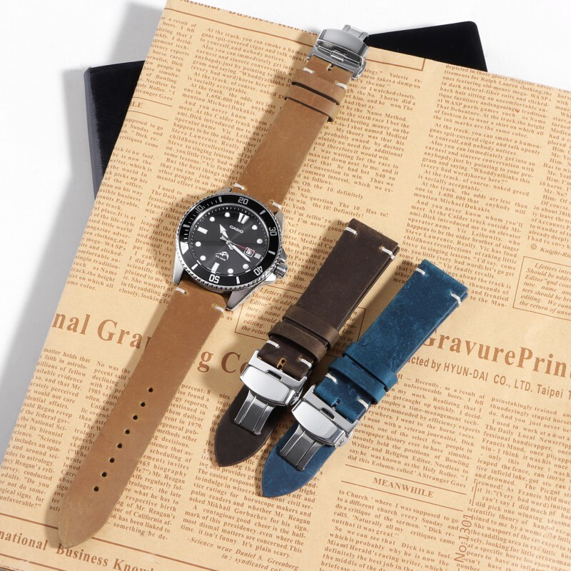 High Quality Genuine Leather Watch Strap Butterfly Buckle Band 18/20/22/24mm
