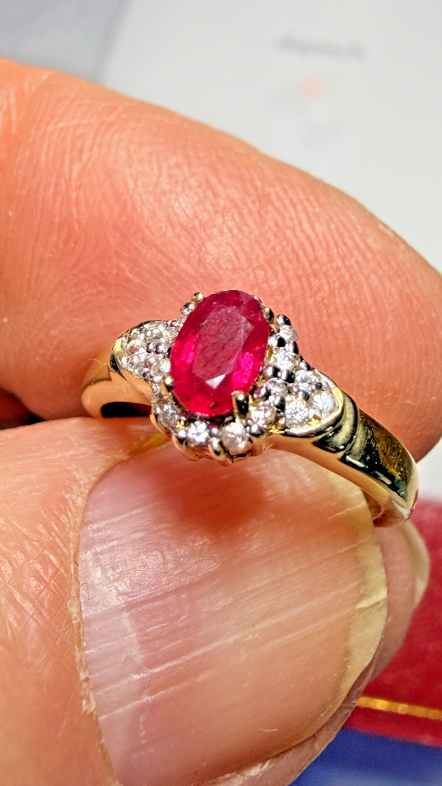 Stunning 9ct Yellow Gold & Ruby Ring – CZ’s – English – London