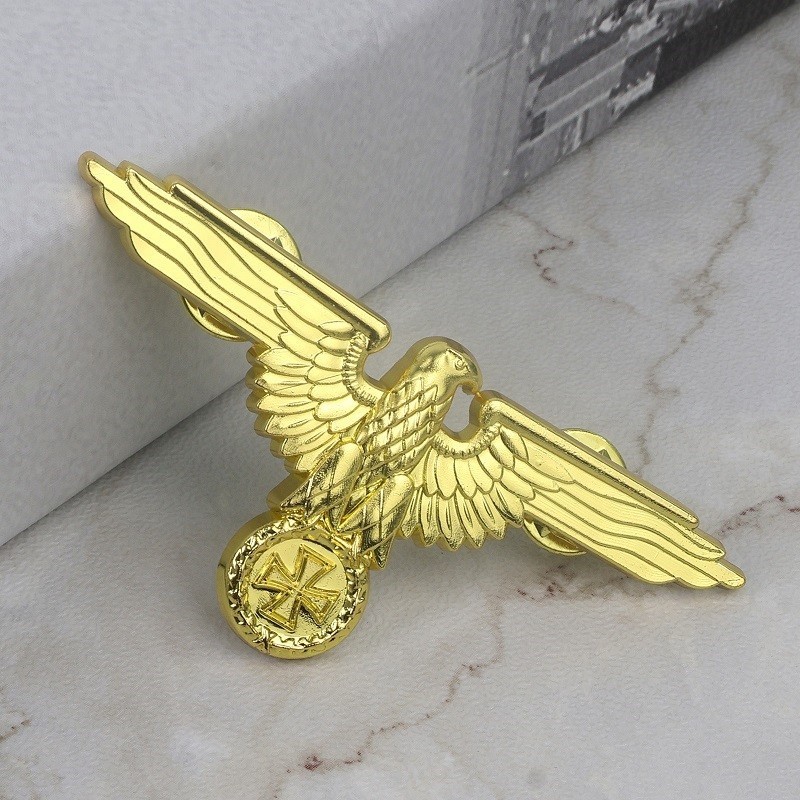 GERMAN EAGLE w/ IRON CROSS Necklace – 2 3/4″ Wide Gold Steel – 24″ Chain
