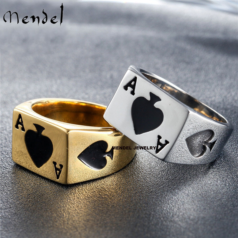 MENDEL Mens Biker Casino Lucky Poker Ring Jewelry Men Stainless Steel Size 7-15
