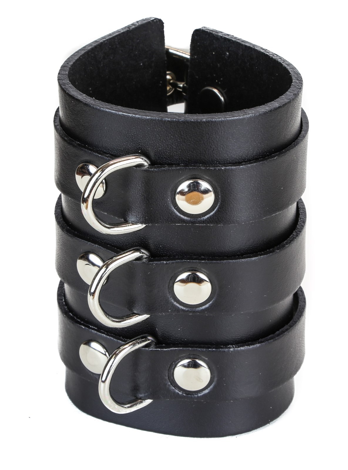 D Ring Bondage Wide Buckle Leather Bracelet 80 Punk Goth Thrashmetal Deathrock