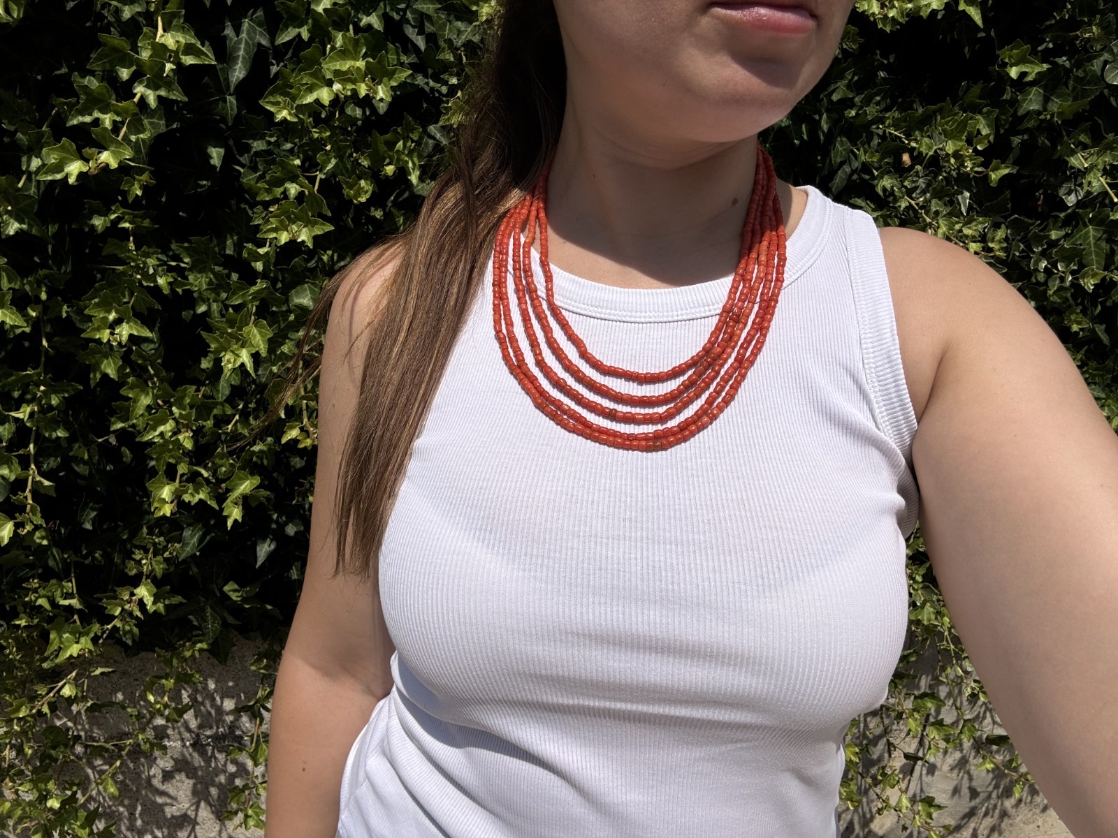 Napoleon Era 18kt Yellow Gold Multi Thread Red Coral Necklace