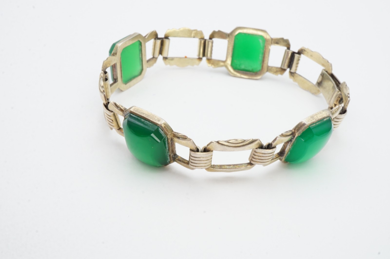Vintage Sterling Silver 925 Chrysoprase Bracelet 7.25″ Art Deco