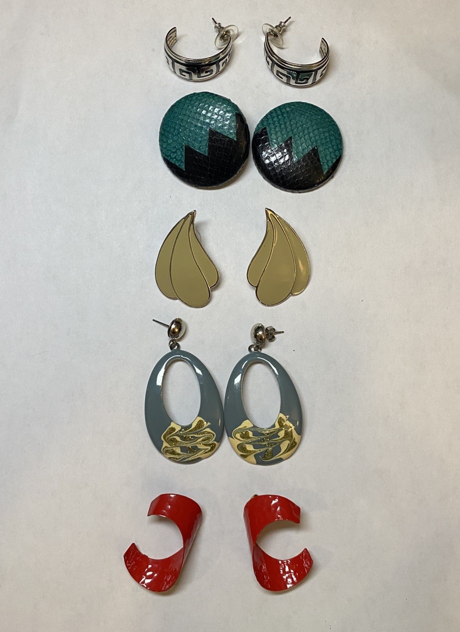 Vintage 70s 80s Earring lot 925 Greek Key Half Hoop Earrings Jewelry Preowned