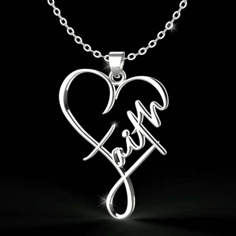 Heart Shaped Necklace Christian Faith Religious Pendant Necklace Stainless Steel