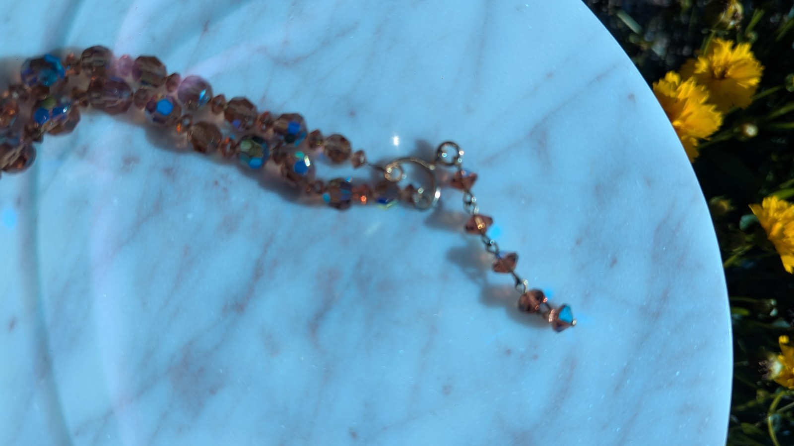 Pink Crystal Beaded Double Strand Necklace, Adjustable, Lobster Clasp