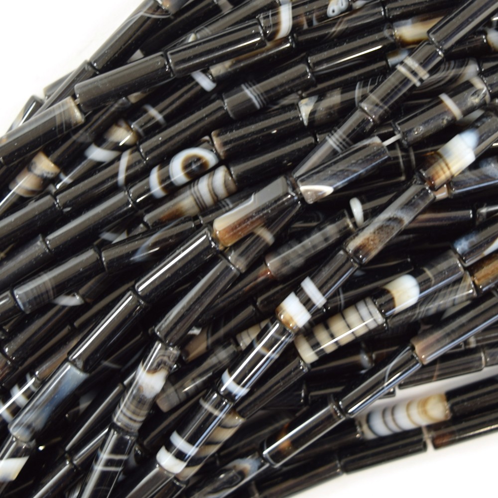 13mm black stripe agate tube beads 15.5″ strand 4x13mm