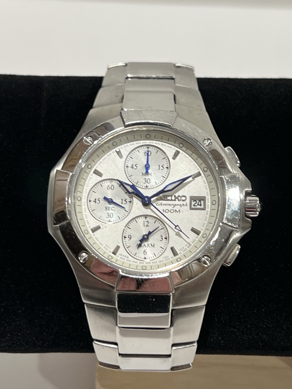 Seiko Chronograph 100M Men’s Stainless Steel Watch 7T62 – 0EC8 HR2 – Working