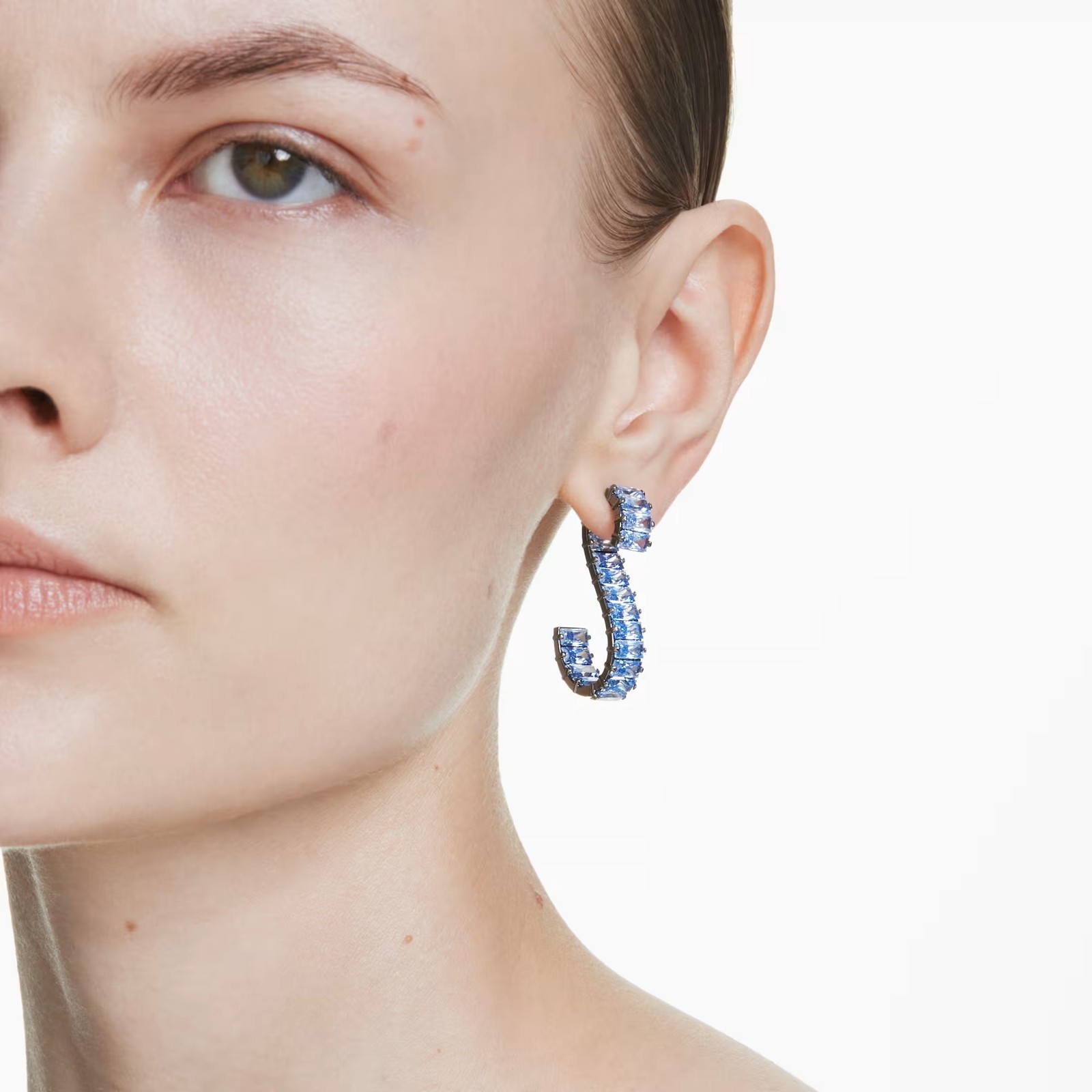 Swarovski Matrix Drop Earrings, Baguette Cut, Blue, Ruthenium Plated 5705780