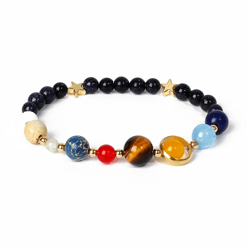 Stone Beaded Bracelet Solar System Planet Round Beads Unisex Bracelet Jewelry