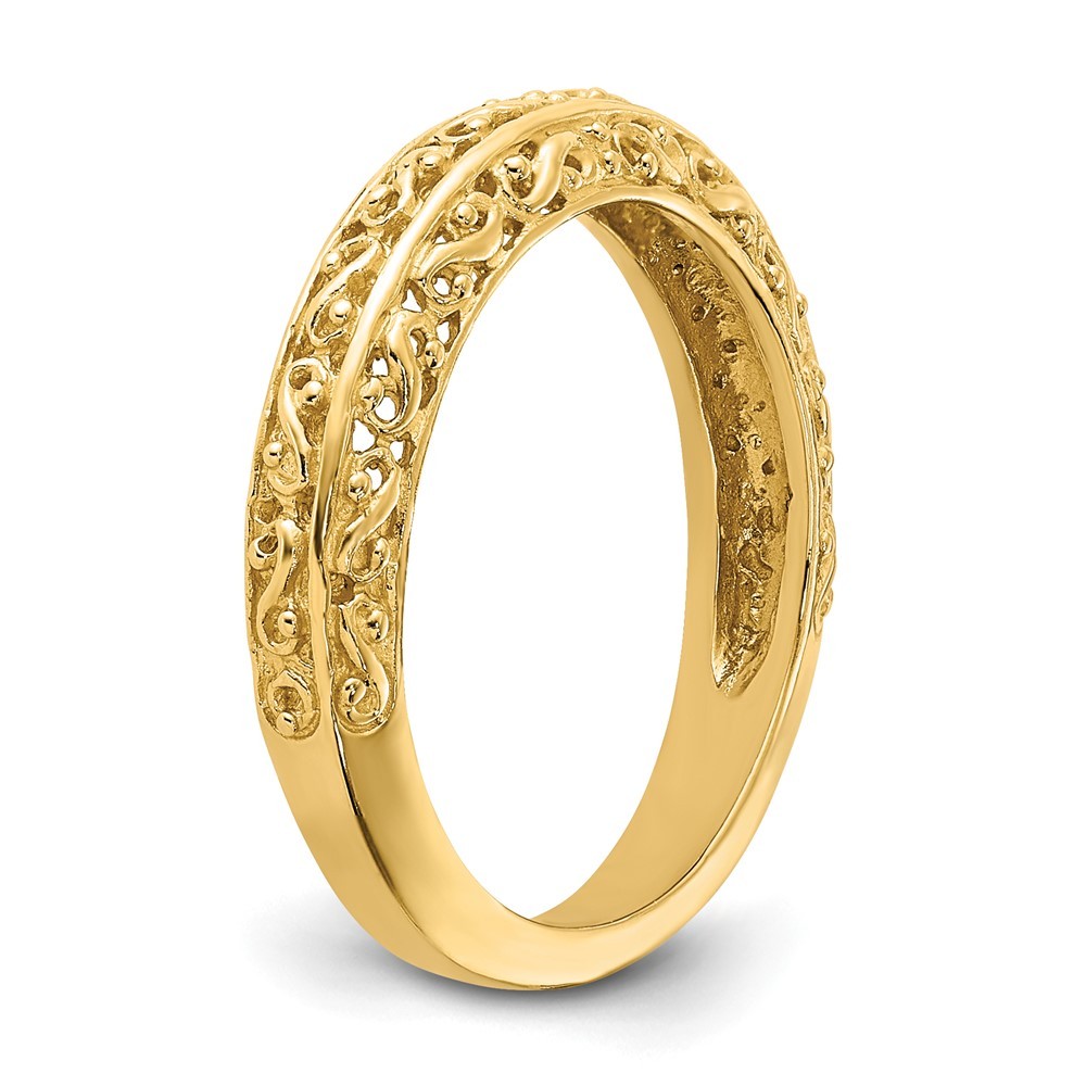 14k Yellow Gold 3mm Filigree Wedding Band Ring Size 6