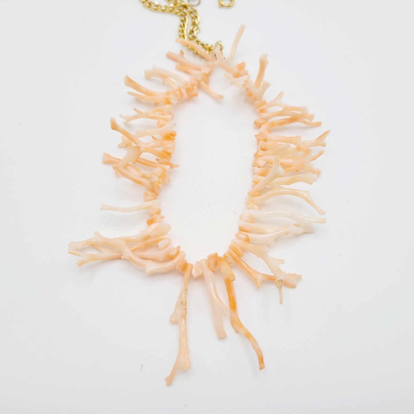 Natural Pink Peach Branch Coral Mixed Metal Tone Alloy Clasp Vintage Necklace