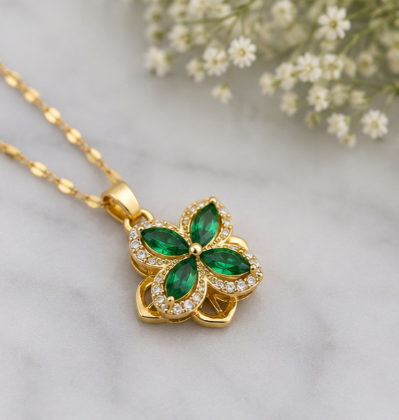 2.0Ct Marquise Simulated Emerald Women’s Pendant Necklace 14K Yellow Gold Plated