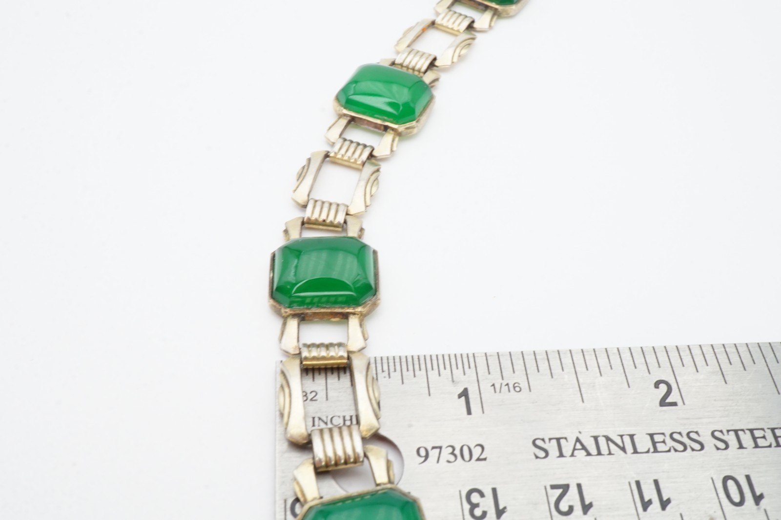 Vintage Sterling Silver 925 Chrysoprase Bracelet 7.25″ Art Deco