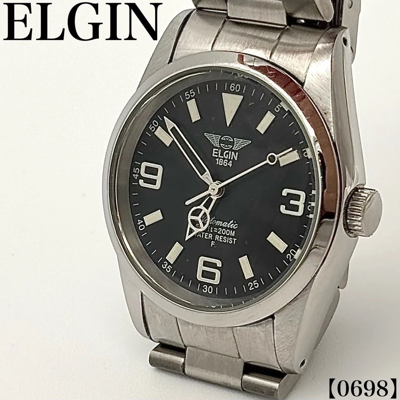 ELGIN FK 979 F Automatic Diver Style Watch Black Wrist 16cm 6.3in Working Men’s