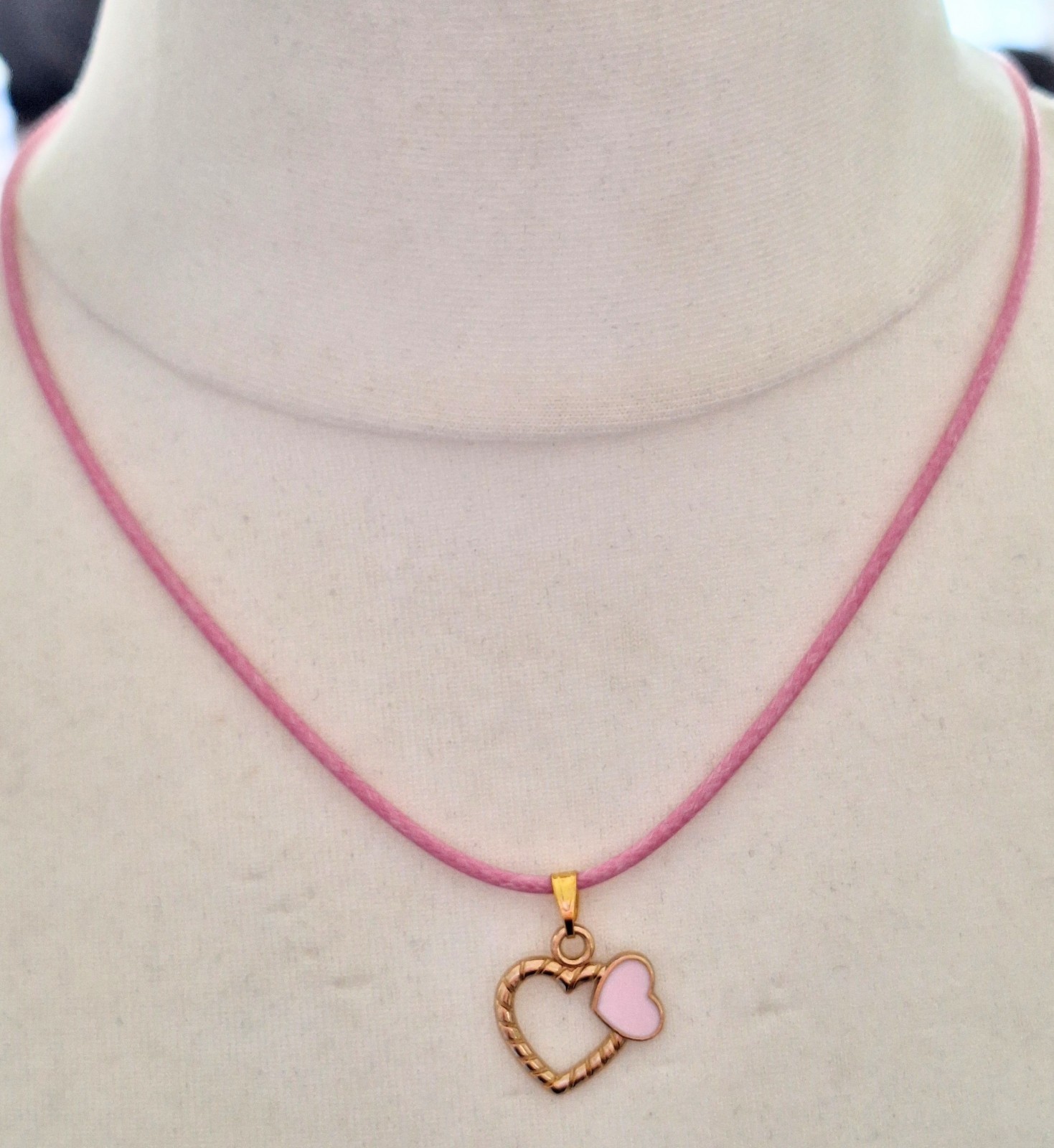 Baby Pink & Gold Tone Handmade Charm Cord Necklace Jewellery Birthday Gift