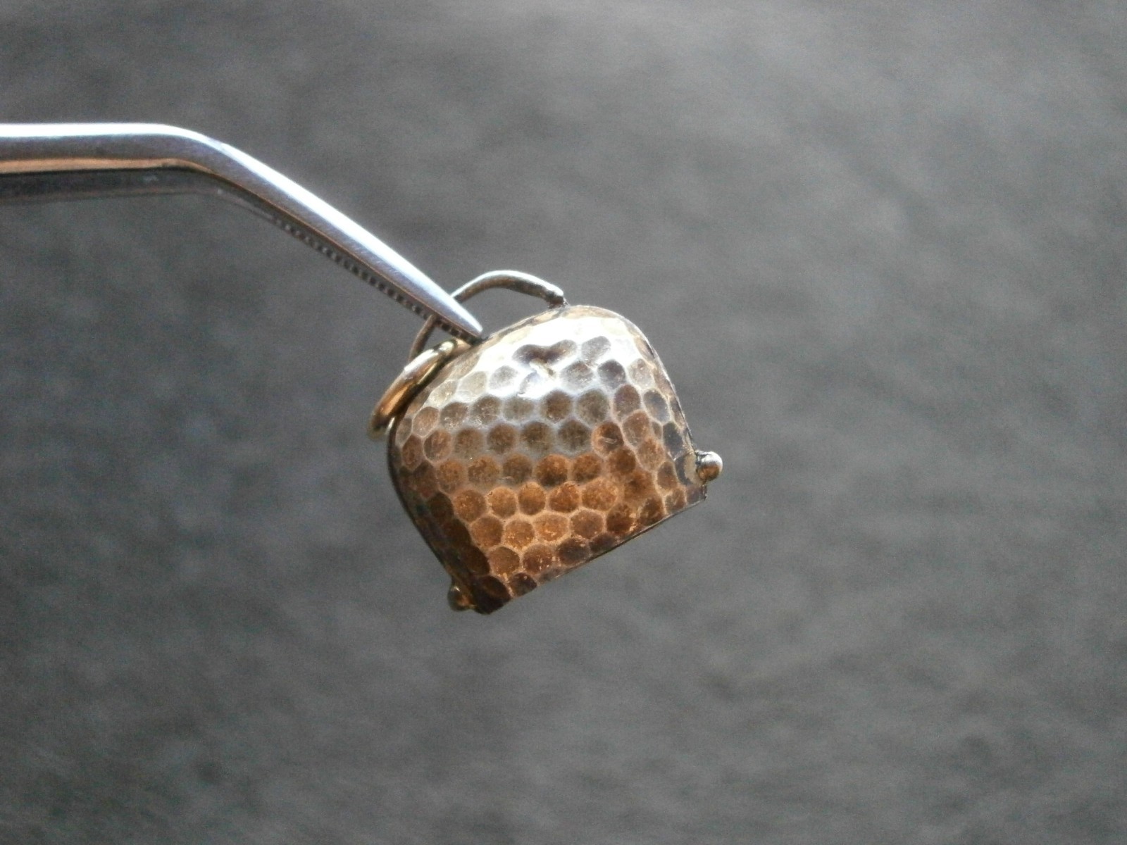 Honeycomb Cow Bell Nice Tinkle Vintage Pale Goldtone Bracelet Charm Pendant 1.2g