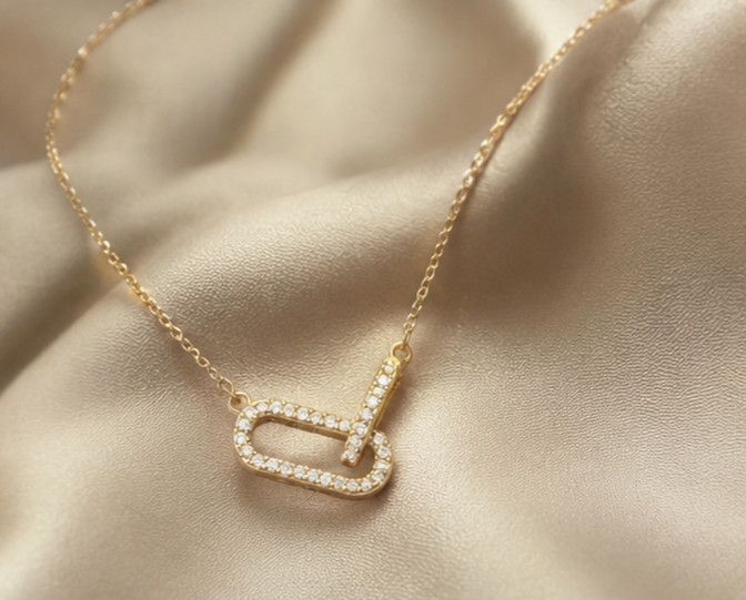 1.00Ct Simulated Diamond Paperclip Link Pendant Necklace 14K Yellow Gold Plated