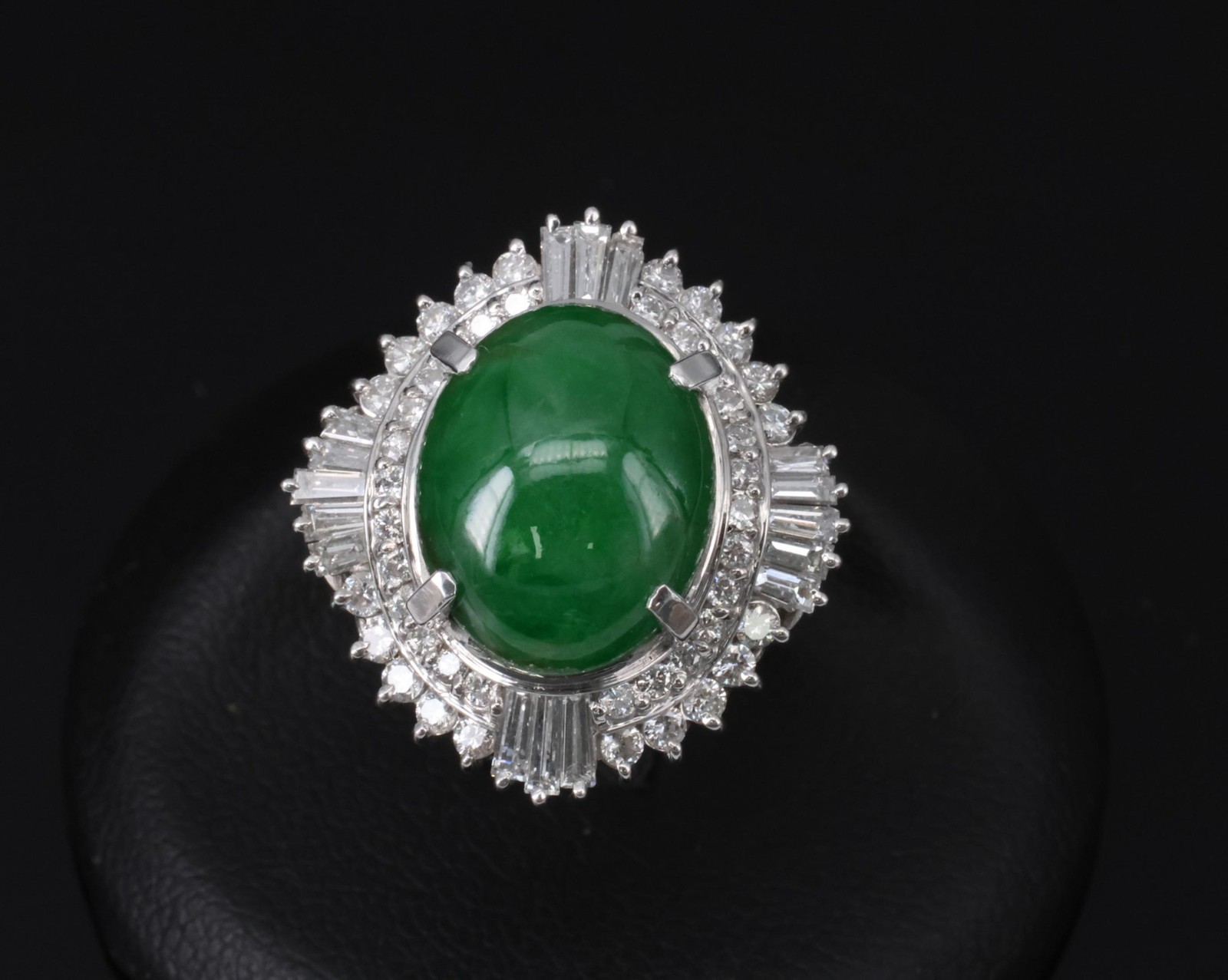 5.59ct GIA Natural Burmese Jadeite Jade 1.10ct Diamond Platinum Ring, Size 5.75