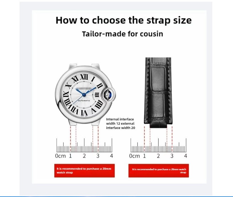 Genuine Leather Watch Strap 16 18 20mm without buckle for Cartier Blue Balloon