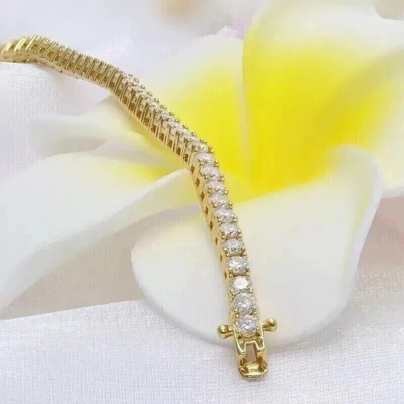 3.55CT Round GHI/VS-SI Natural Diamond Tennis Bracelet 14k Yellow Gold For Mom