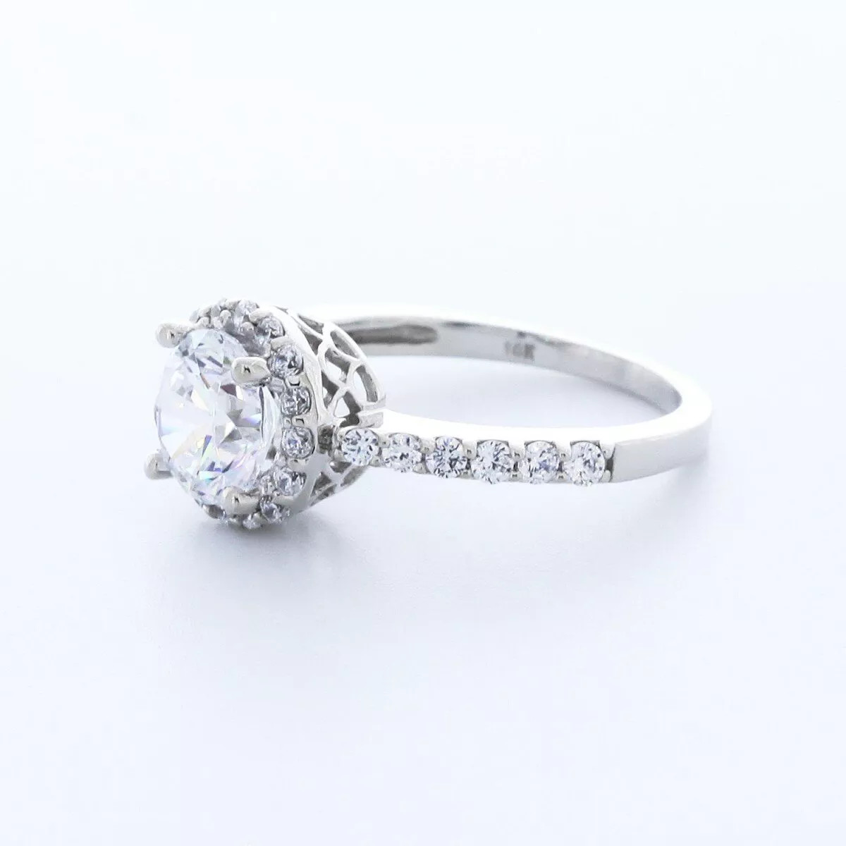 14K Gold Side Stone Engagement Ring Halo 1.89 CT Round Lab-Grown Diamond G VS1