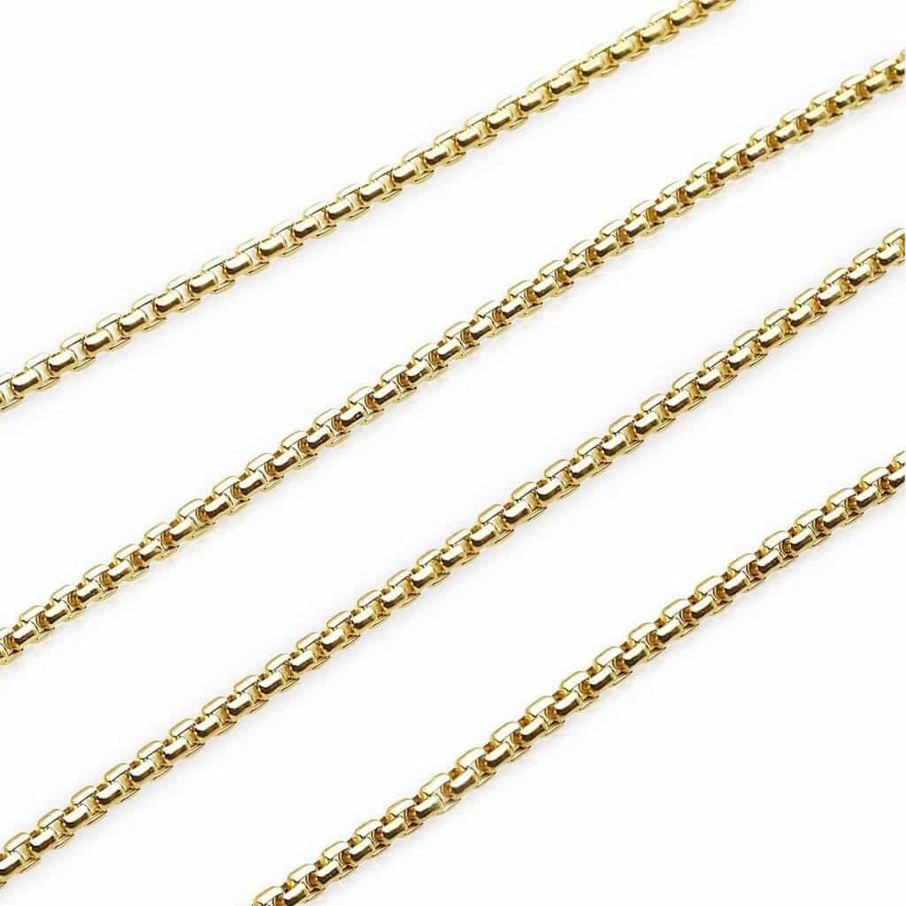 14K Yellow Gold Hollow 2mm Round Box Chain Necklace 18″ 20″ 22″ 24″ 26″