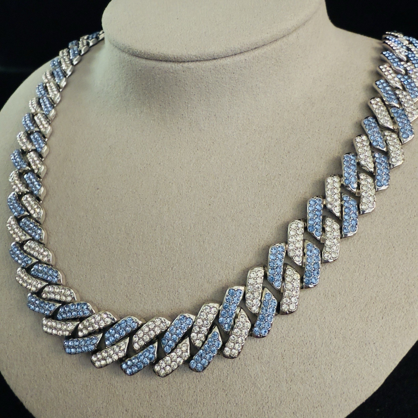 Beautiful Iced Out Cuban Link 14.2mm Thick Rhinestone 16.5in Chain Necklace~NEW