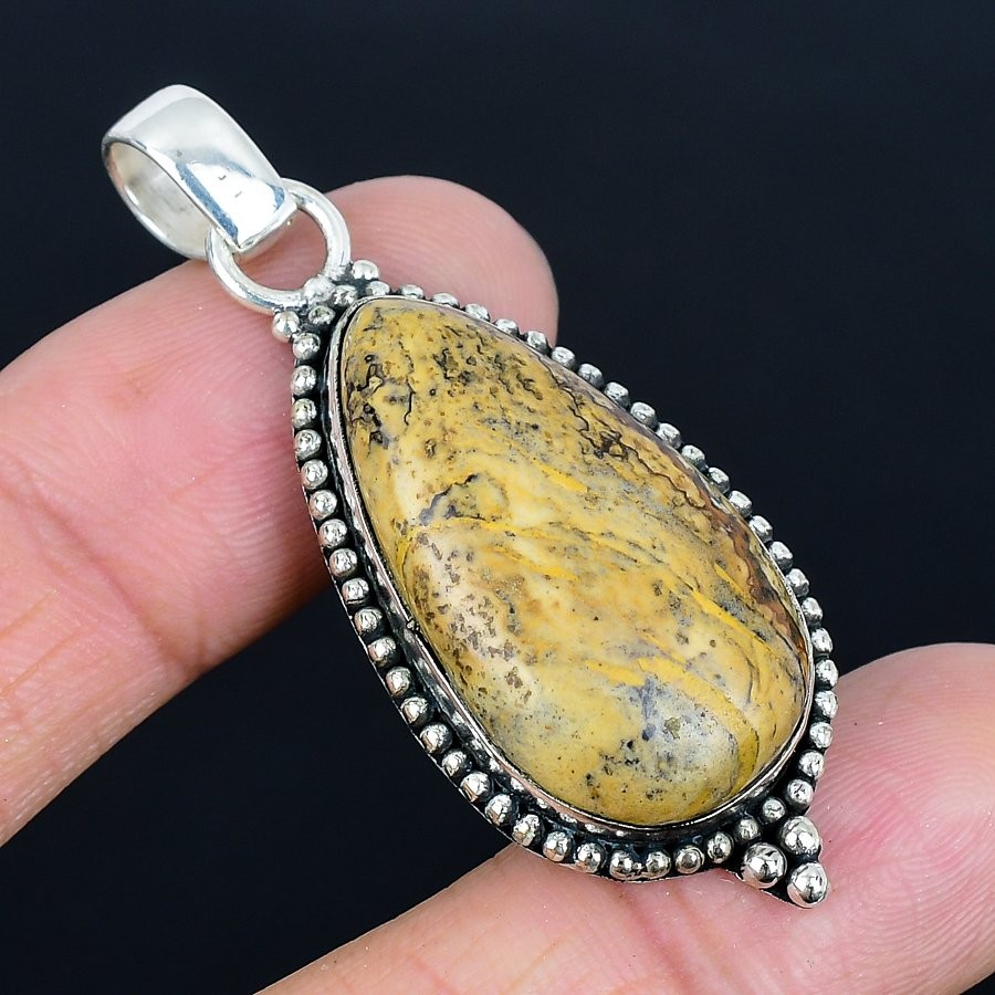 Delighting Picture Jasper Gemstone 925 Sterling Silver Pendant 2.04″ A117