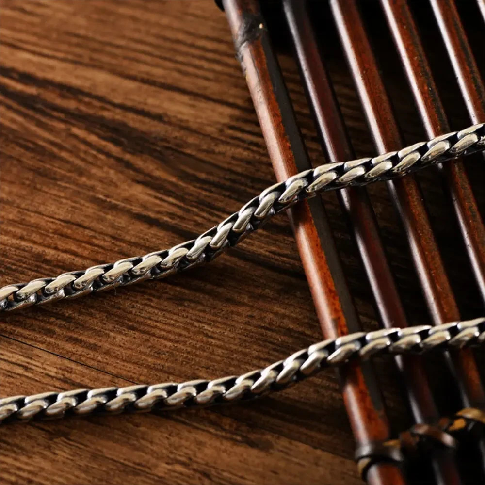 Solid S925 Sterling Silver Chain 4mm Rope Wheat Link Necklace 60-61g 23.6inch