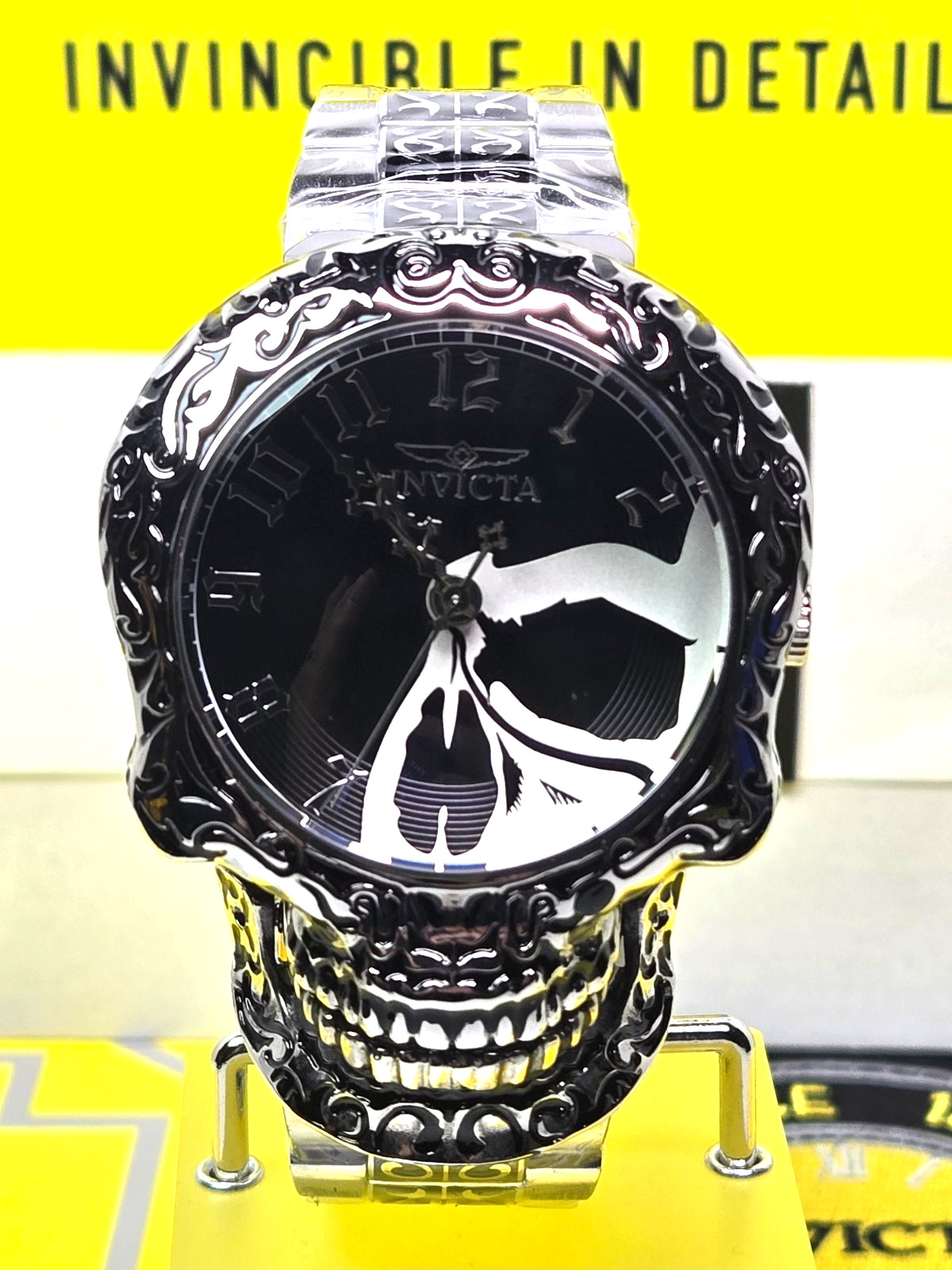 Invicta Artist Skull Automatic Mens Watch 50.5mm Skeletonized Steel & Black NEW