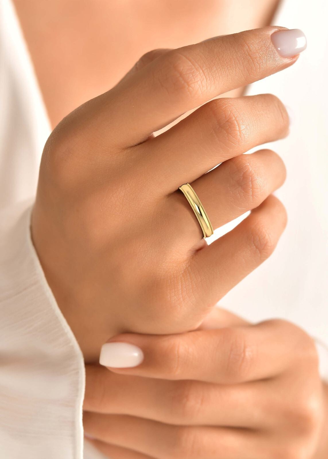 10K Yellow Gold Milgrain Edge Wedding Band Ring Comfort Fit Solid Gold Polished