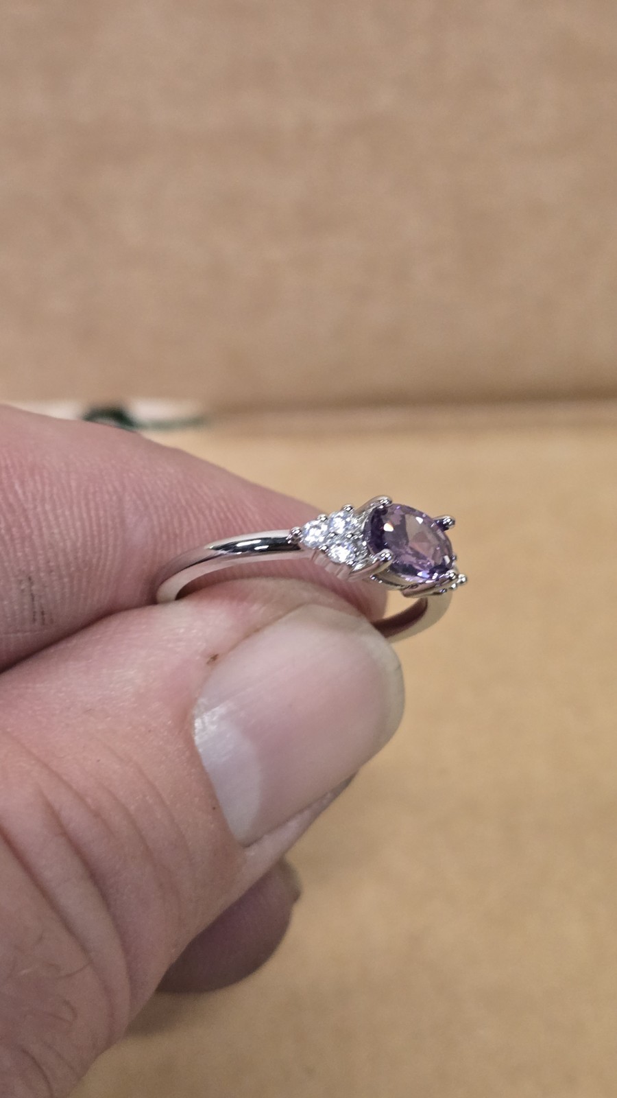 Silver Color Oval Amethyst Ring Purple Stone Wedding Promise Bridal Size 7