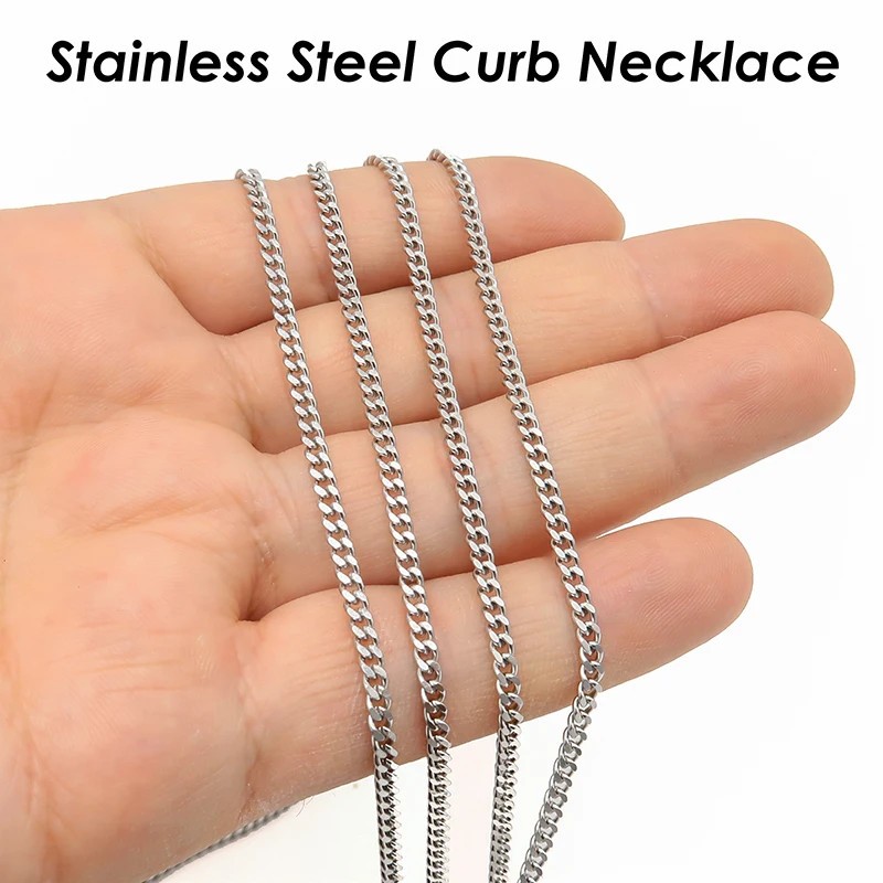 50 Pieces Stainless Steel Curb Chain Necklace Gold Color Cuban Curb Chain Curb