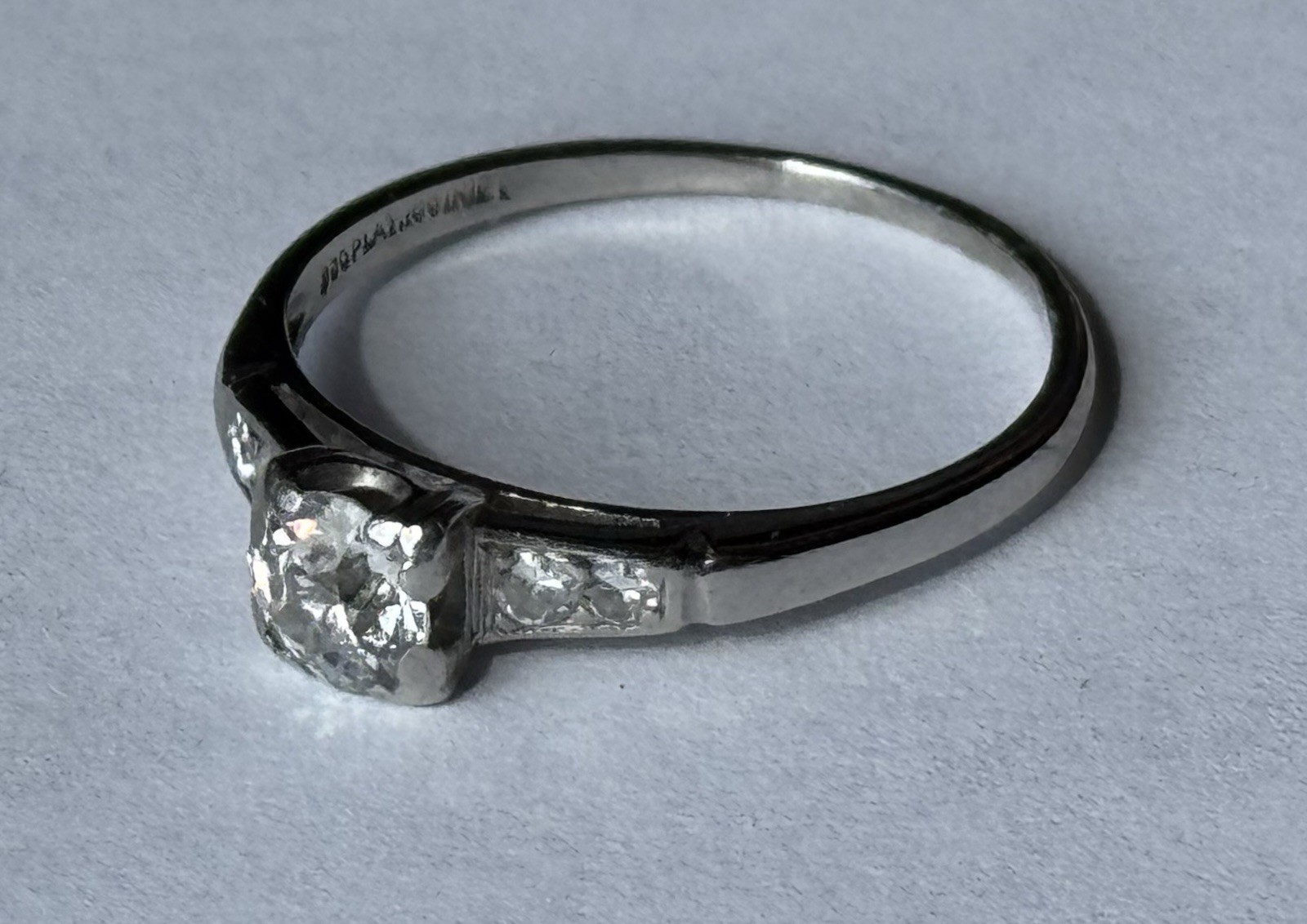 Antique 900 Platinum Victorian Old Mine Cut Diamond Solitaire Ring 0.57 ctw