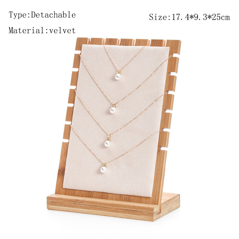 Fashion Bamboo Beige Pendant Necklace Display Holder Rack Shelf Storage