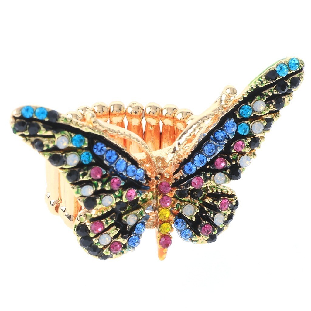 Gold Tone Stretch Butterfly Ring with Rhinestone R1032-GBLF