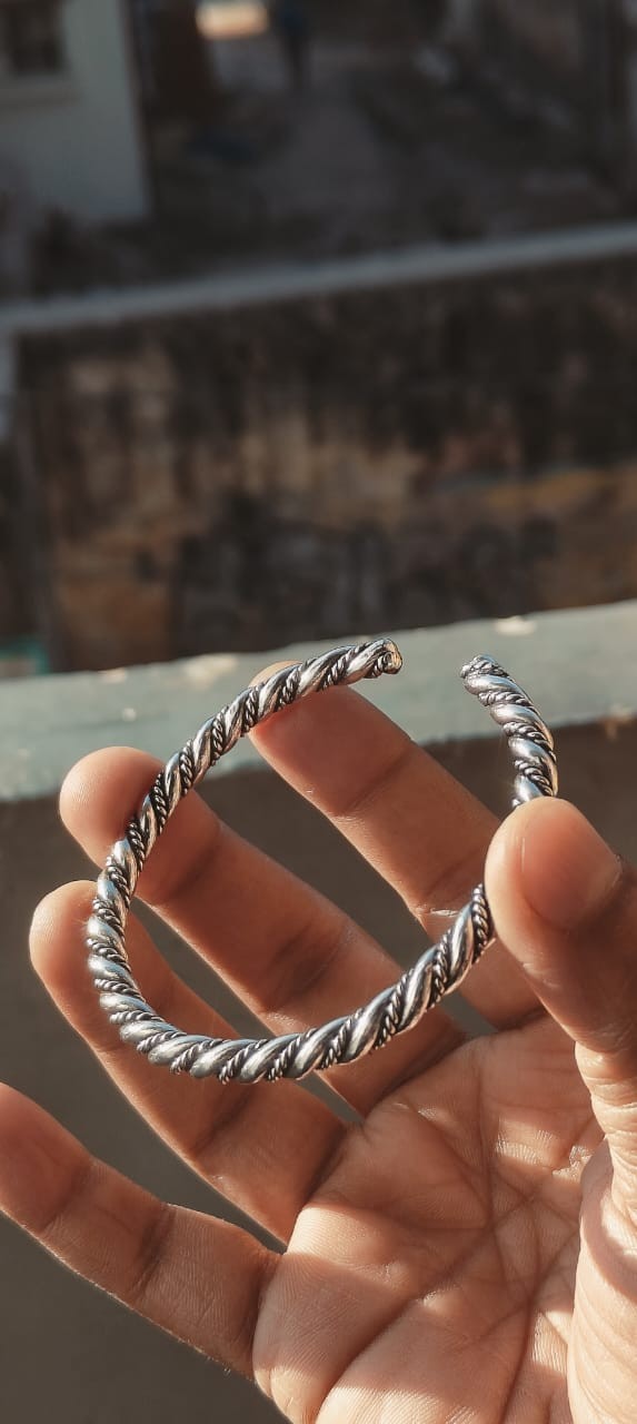 Twisted Open Cuff Braided Bracelets 925 Sterling Silver Mens Adjustable Bangle