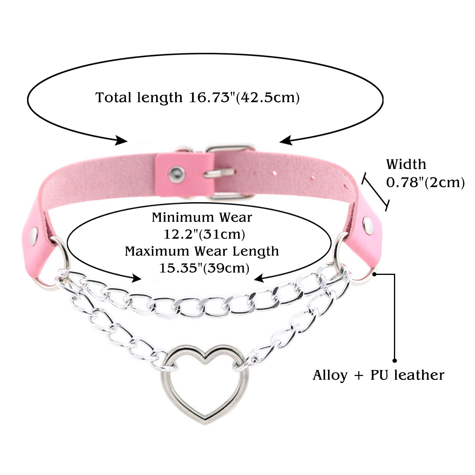 Women Girls Heart Ring Chain Leather Choker Punk Rock Collar Necklace Adjustable