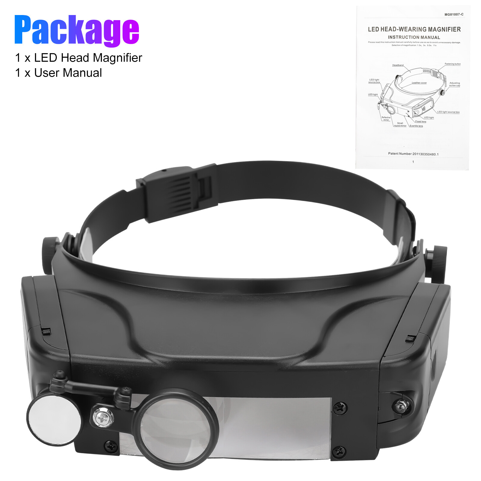 Headband Head Magnifier 2 LED Light Visor Jeweler Watch Repair Magnifying Glass