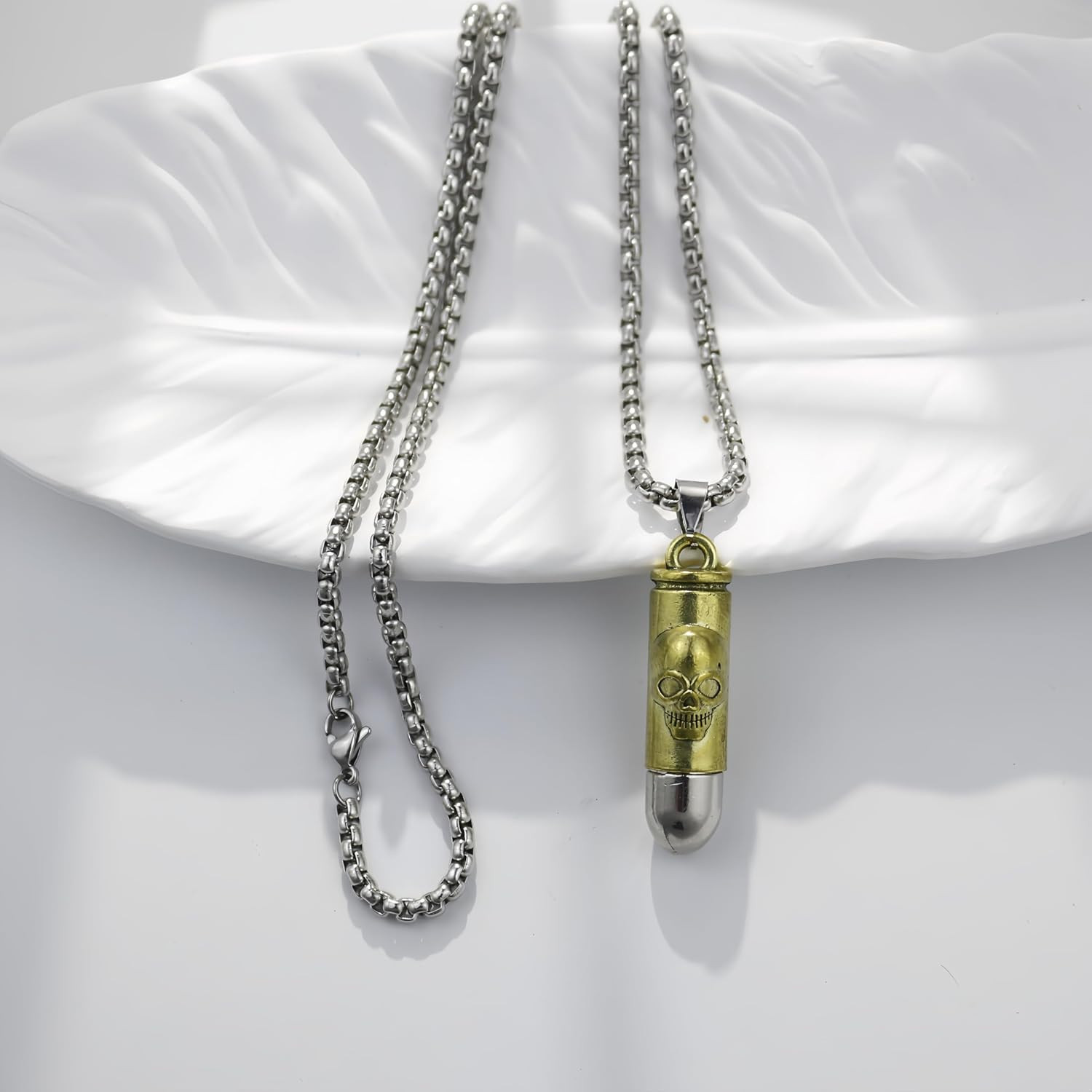 Men’S Alloy Pendant Vintage Imitation Bullet Necklace, Stainless Steel Chain 24