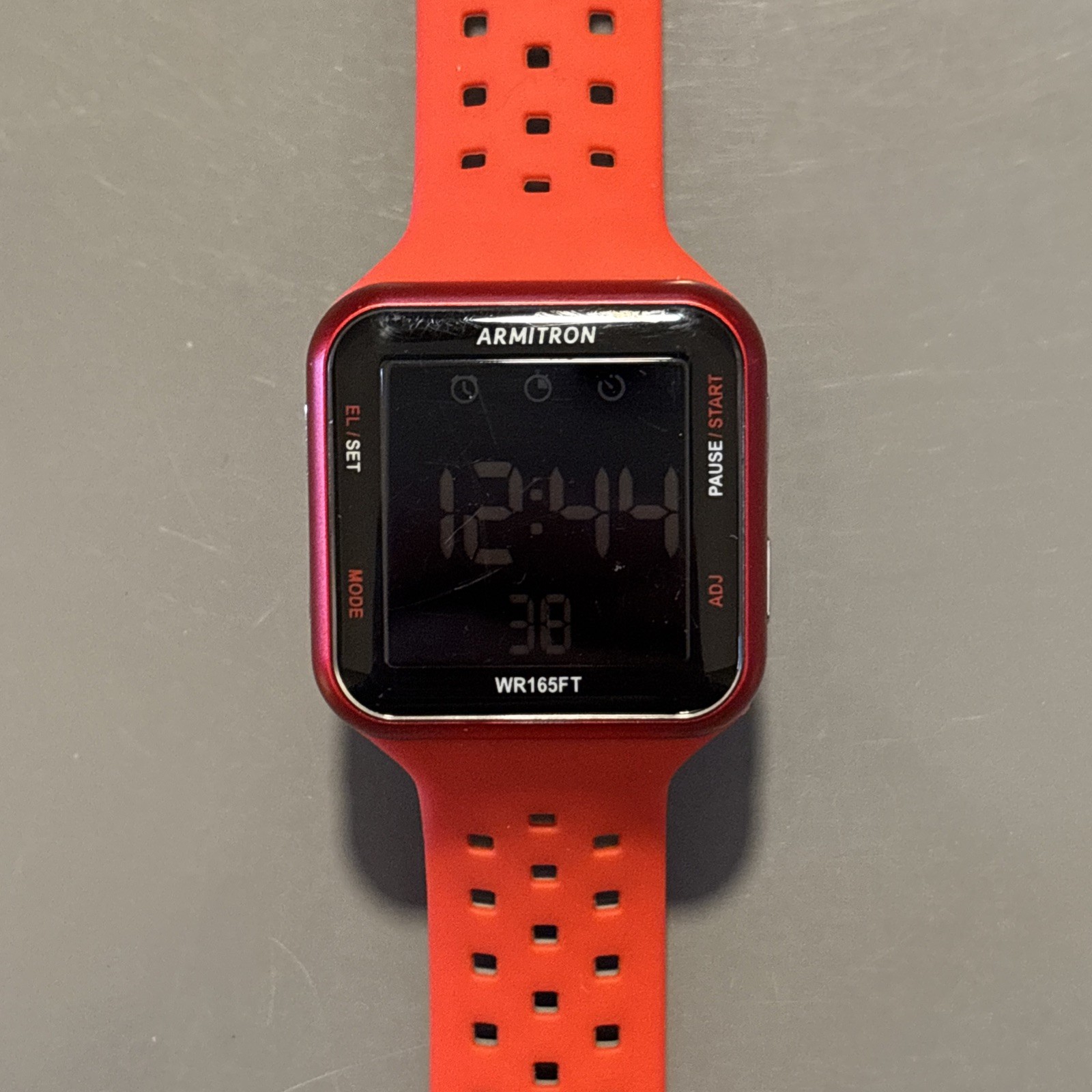 Armitron Pro Sport Digital Watch M1179A Red Stainless Silicone Band WR 165ft 50m