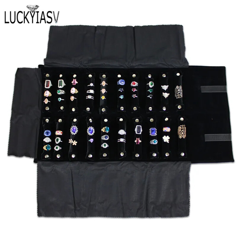 Fashion Velvet Zipper Jewelry Roll Bag Ring Earrings Organizer Storage Bag